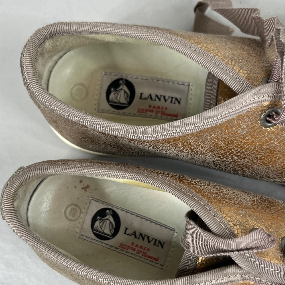 Lanvin Metallic Gold Women's Ribbon Lace Up Sneakers - Picture 7 of 8
